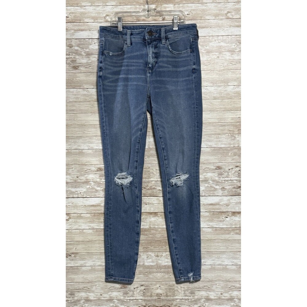 American Eagle High Waisted Jeggings Sz 4 Reg Destroyed Dream Jean Grunge